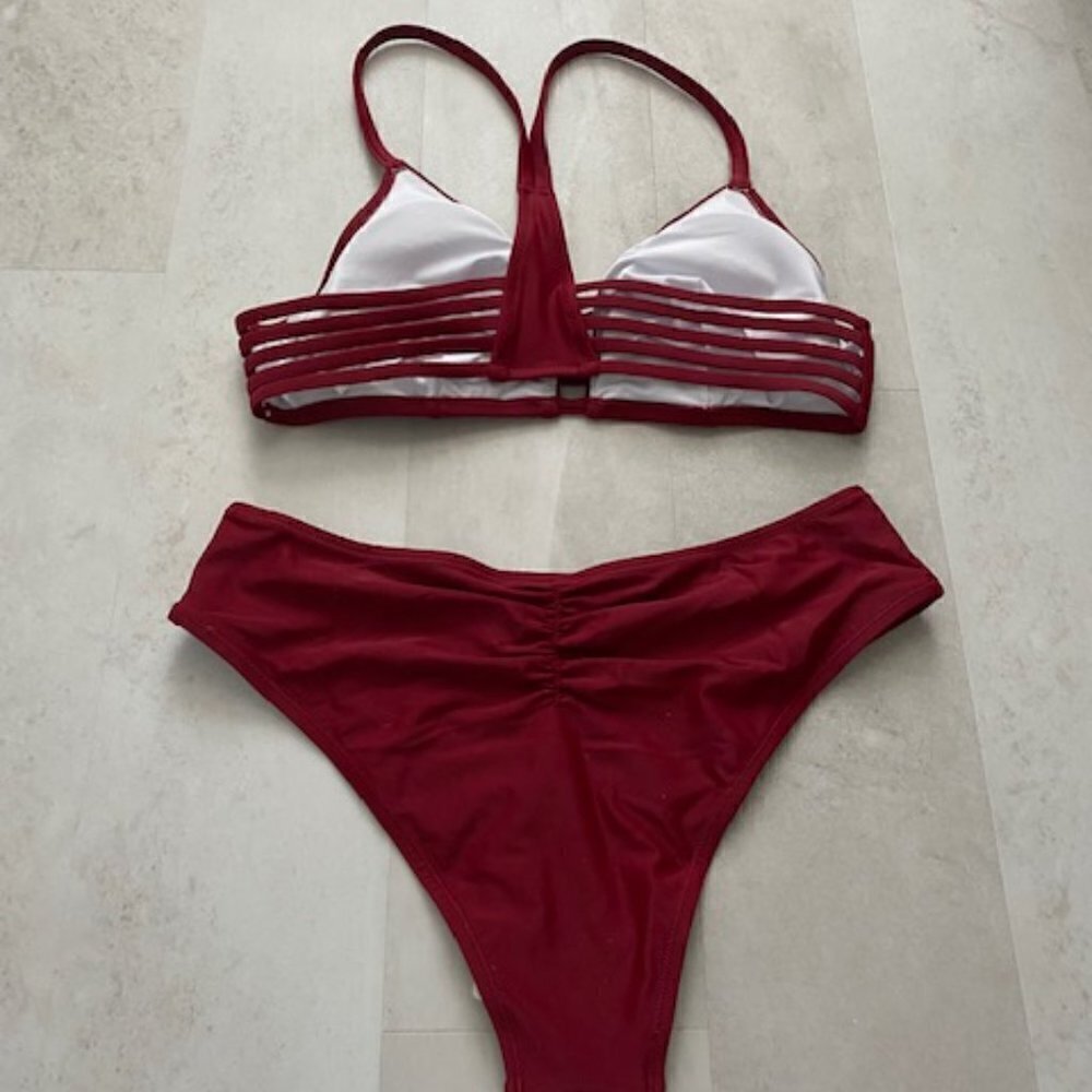 NWT CUPSHE Red Wine Strappy Cheeky 2pc Bikini Swimsuit Medium - Picture 8 of 13